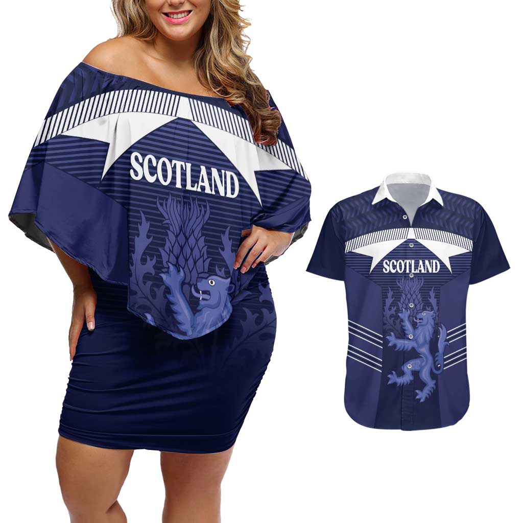 Scotland Football Custom Couples Matching Off Shoulder Short Dress and Hawaiian Shirt 2026 Come On Scottish Dragon Thistle - Wonder Print Shop