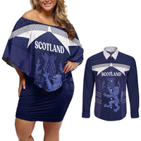 Scotland Football Custom Couples Matching Off Shoulder Short Dress and Long Sleeve Button Shirt 2026 Come On Scottish Dragon Thistle - Wonder Print Shop