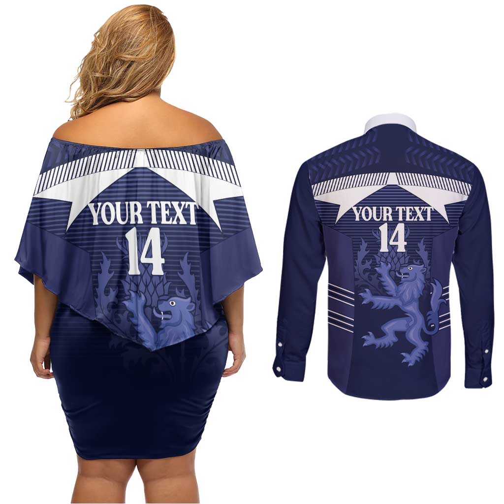 Scotland Football Custom Couples Matching Off Shoulder Short Dress and Long Sleeve Button Shirt 2026 Come On Scottish Dragon Thistle - Wonder Print Shop