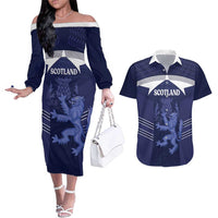 Scotland Football Custom Couples Matching Off The Shoulder Long Sleeve Dress and Hawaiian Shirt 2026 Come On Scottish Dragon Thistle - Wonder Print Shop