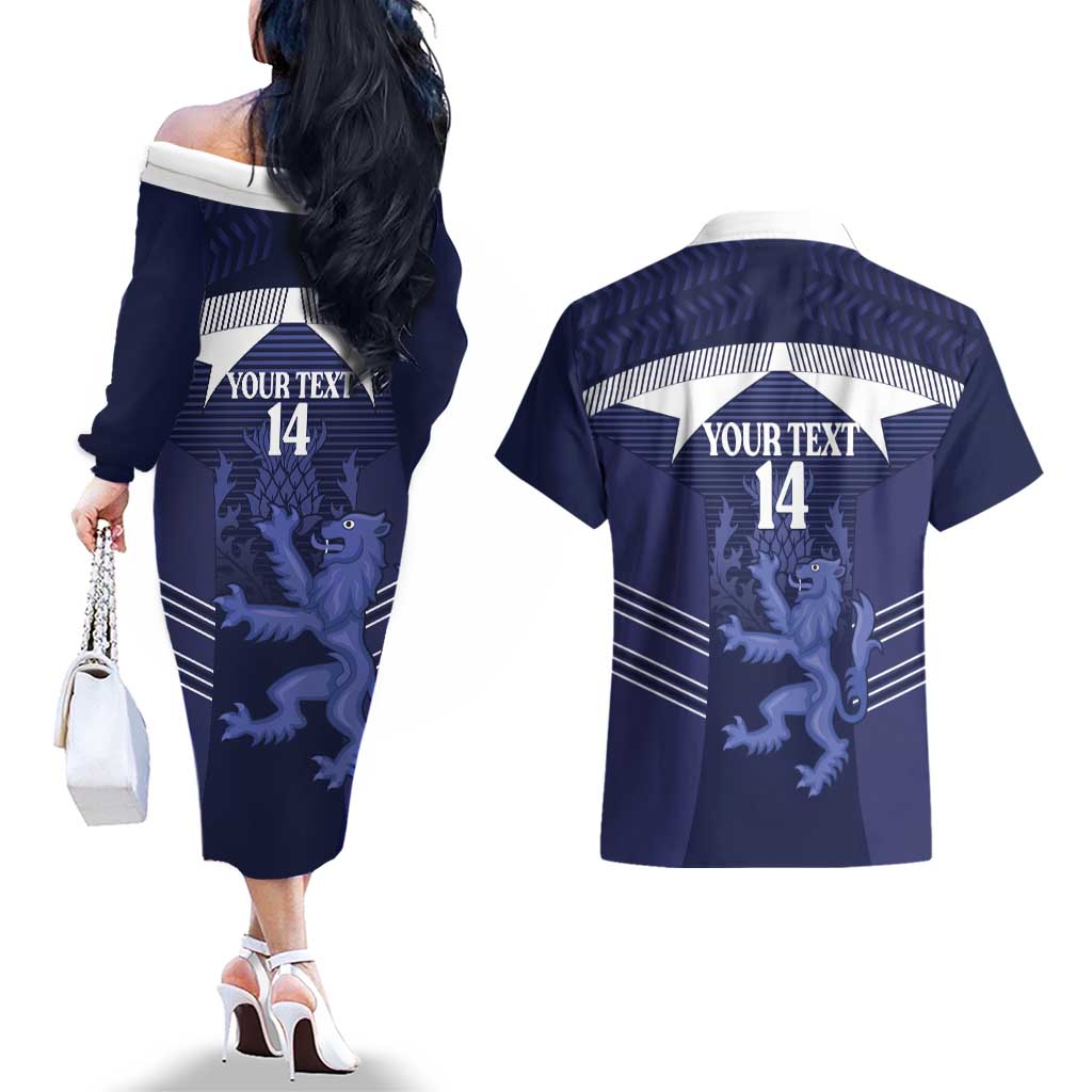 Scotland Football Custom Couples Matching Off The Shoulder Long Sleeve Dress and Hawaiian Shirt 2026 Come On Scottish Dragon Thistle - Wonder Print Shop