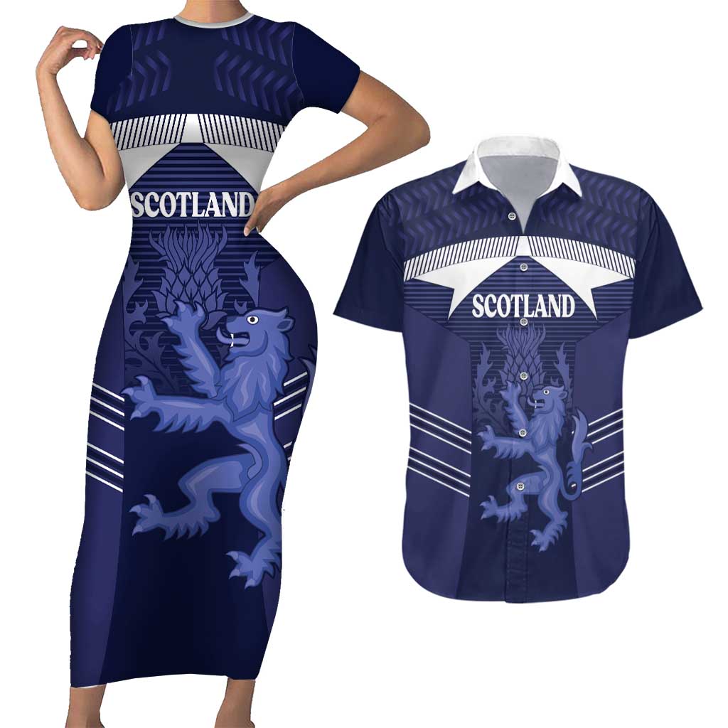 Scotland Football Custom Couples Matching Short Sleeve Bodycon Dress and Hawaiian Shirt 2026 Come On Scottish Dragon Thistle - Wonder Print Shop