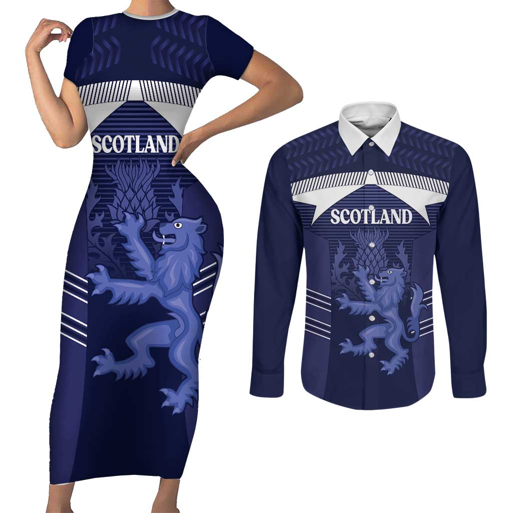 Scotland Football Custom Couples Matching Short Sleeve Bodycon Dress and Long Sleeve Button Shirt 2026 Come On Scottish Dragon Thistle - Wonder Print Shop