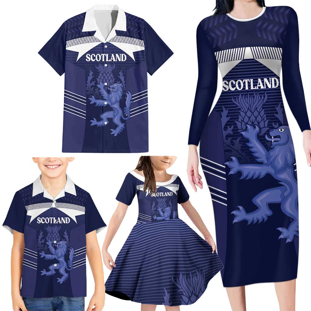 Scotland Football Custom Family Matching Long Sleeve Bodycon Dress and Hawaiian Shirt 2026 Come On Scottish Dragon Thistle - Wonder Print Shop