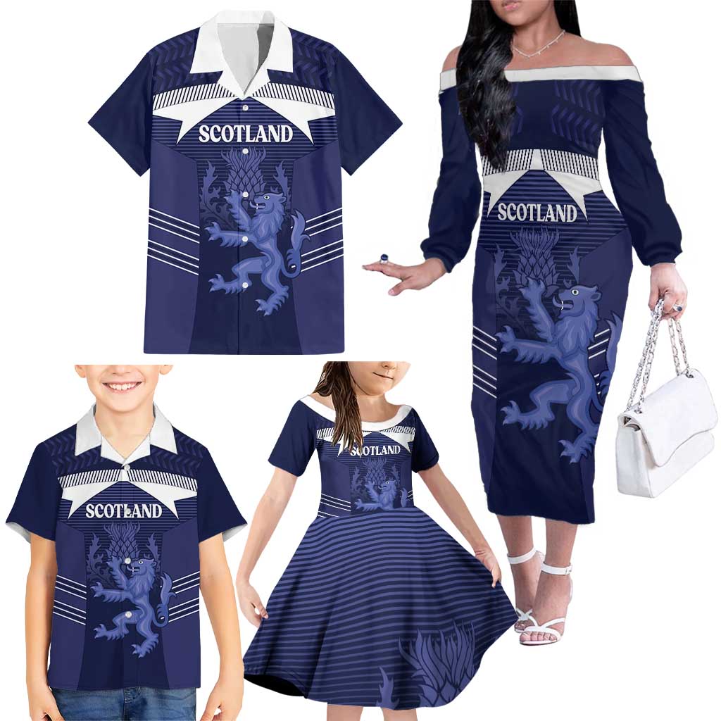 Scotland Football Custom Family Matching Off The Shoulder Long Sleeve Dress and Hawaiian Shirt 2026 Come On Scottish Dragon Thistle - Wonder Print Shop