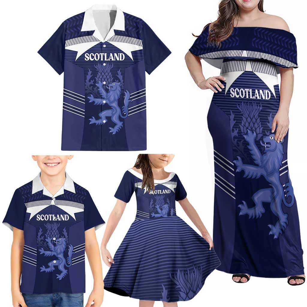 Scotland Football Custom Family Matching Off Shoulder Maxi Dress and Hawaiian Shirt 2026 Come On Scottish Dragon Thistle - Wonder Print Shop