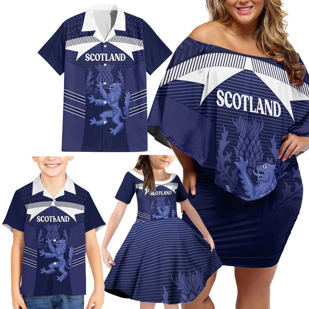 Scotland Football Custom Family Matching Off Shoulder Short Dress and Hawaiian Shirt 2026 Come On Scottish Dragon Thistle - Wonder Print Shop