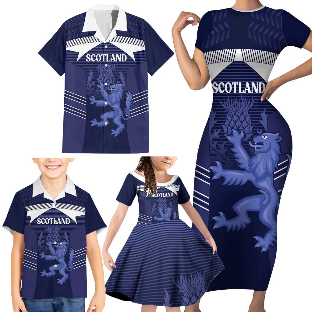Scotland Football Custom Family Matching Short Sleeve Bodycon Dress and Hawaiian Shirt 2026 Come On Scottish Dragon Thistle - Wonder Print Shop