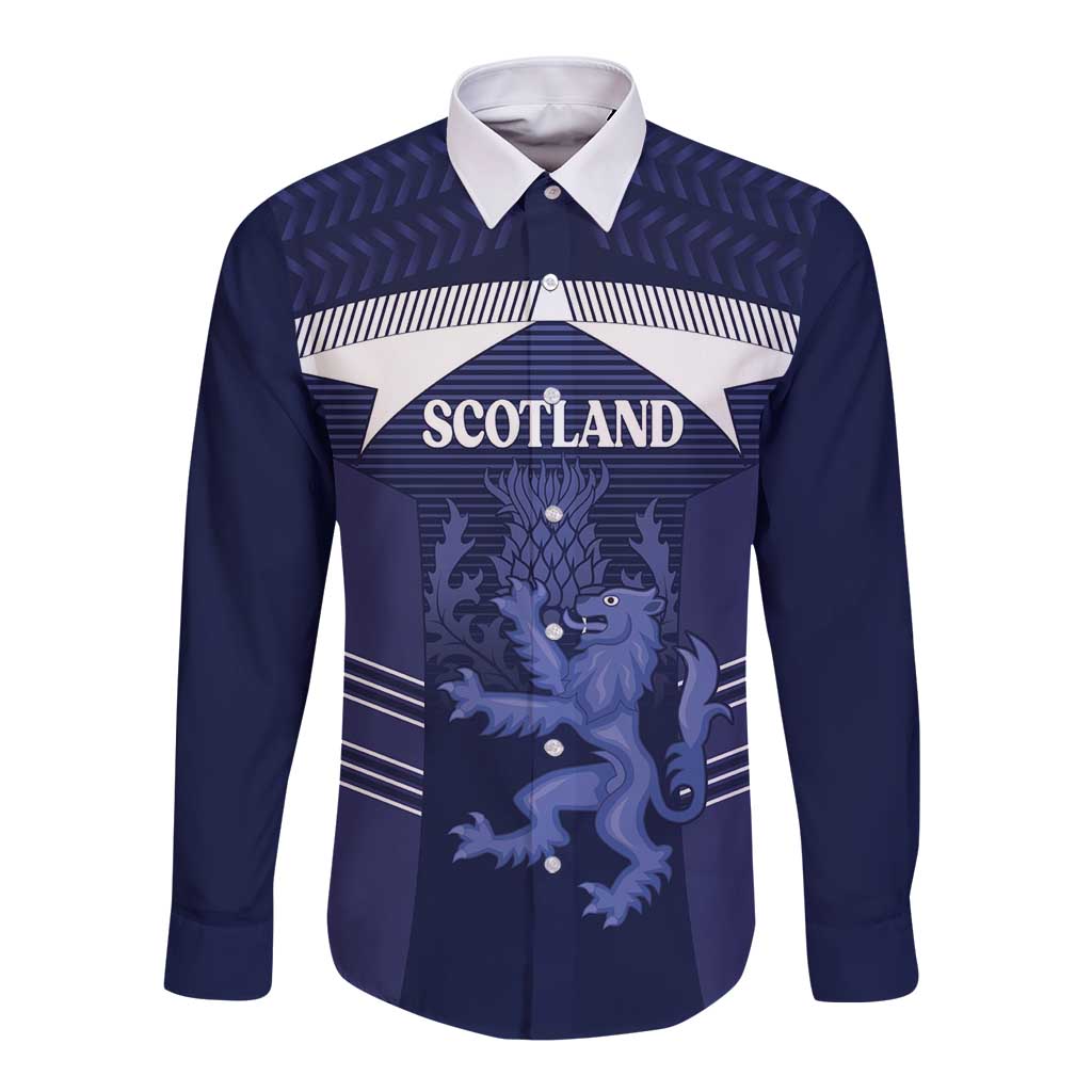 Scotland Football Custom Long Sleeve Button Shirt 2026 Come On Scottish Dragon Thistle - Wonder Print Shop