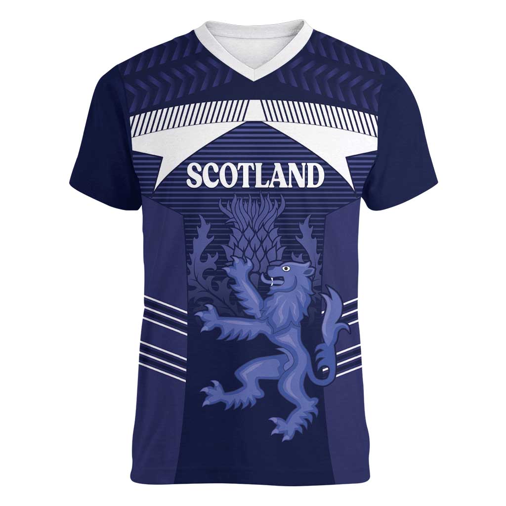 Scotland Football Custom Women V-Neck T-Shirt 2026 Come On Scottish Dragon Thistle - Wonder Print Shop