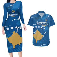 Custom Kosovo Football Couples Matching Long Sleeve Bodycon Dress and Hawaiian Shirt Come On Dardanet