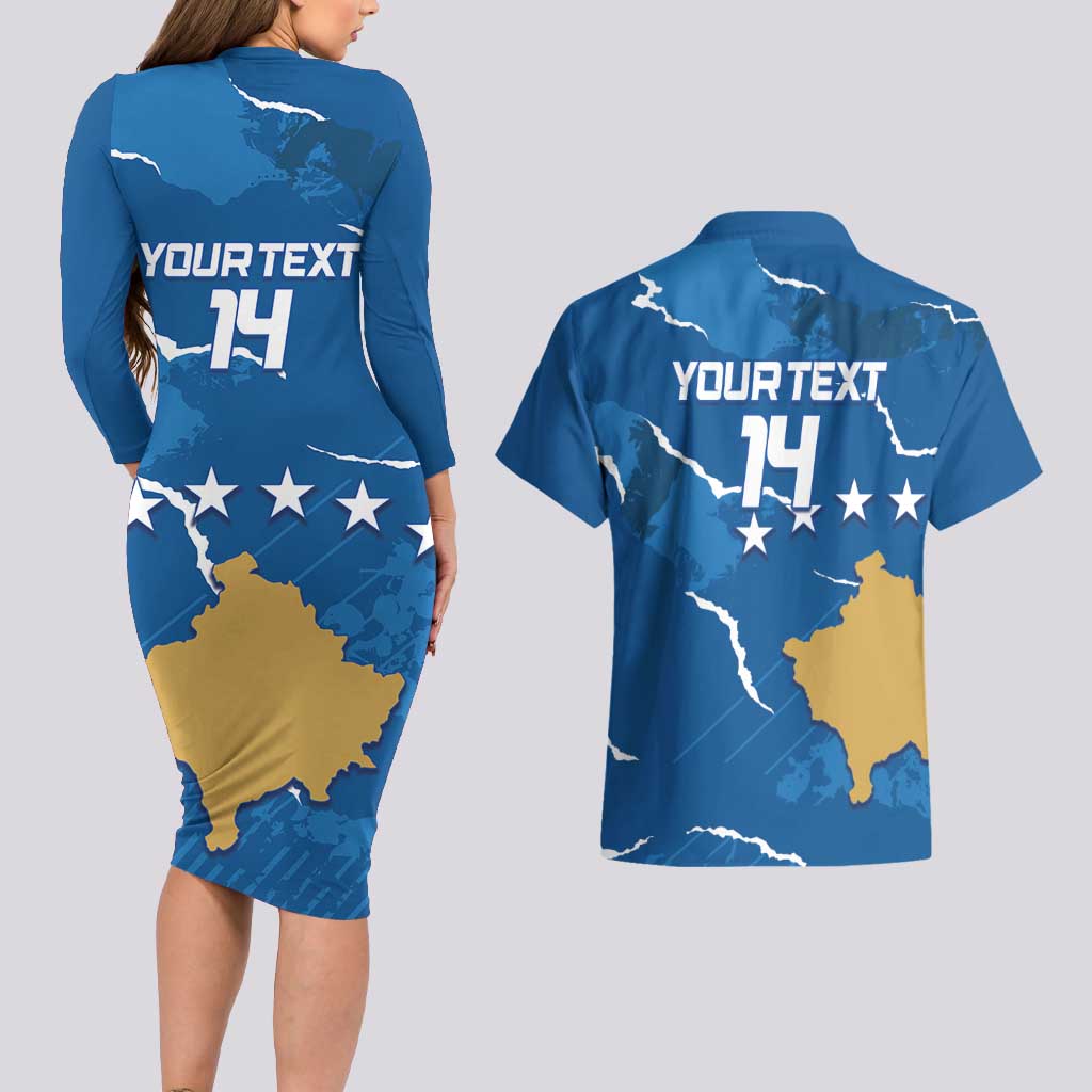 Custom Kosovo Football Couples Matching Long Sleeve Bodycon Dress and Hawaiian Shirt Come On Dardanet