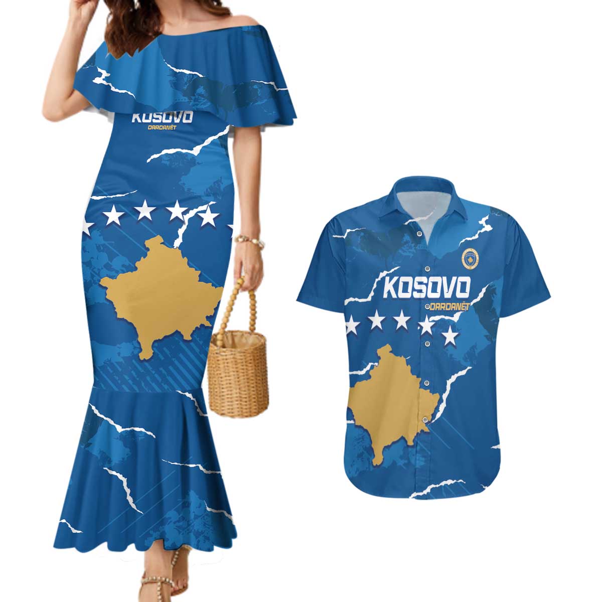 Custom Kosovo Football Couples Matching Mermaid Dress and Hawaiian Shirt Come On Dardanet