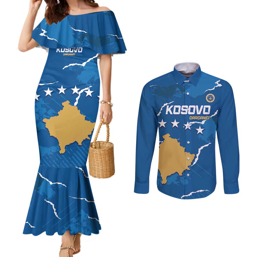 Custom Kosovo Football Couples Matching Mermaid Dress and Long Sleeve Button Shirt Come On Dardanet