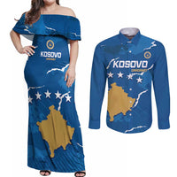 Custom Kosovo Football Couples Matching Off Shoulder Maxi Dress and Long Sleeve Button Shirt Come On Dardanet