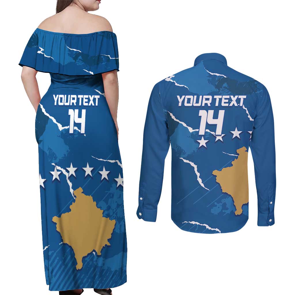 Custom Kosovo Football Couples Matching Off Shoulder Maxi Dress and Long Sleeve Button Shirt Come On Dardanet