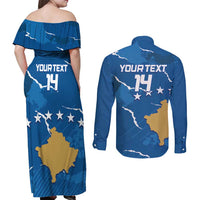 Custom Kosovo Football Couples Matching Off Shoulder Maxi Dress and Long Sleeve Button Shirt Come On Dardanet