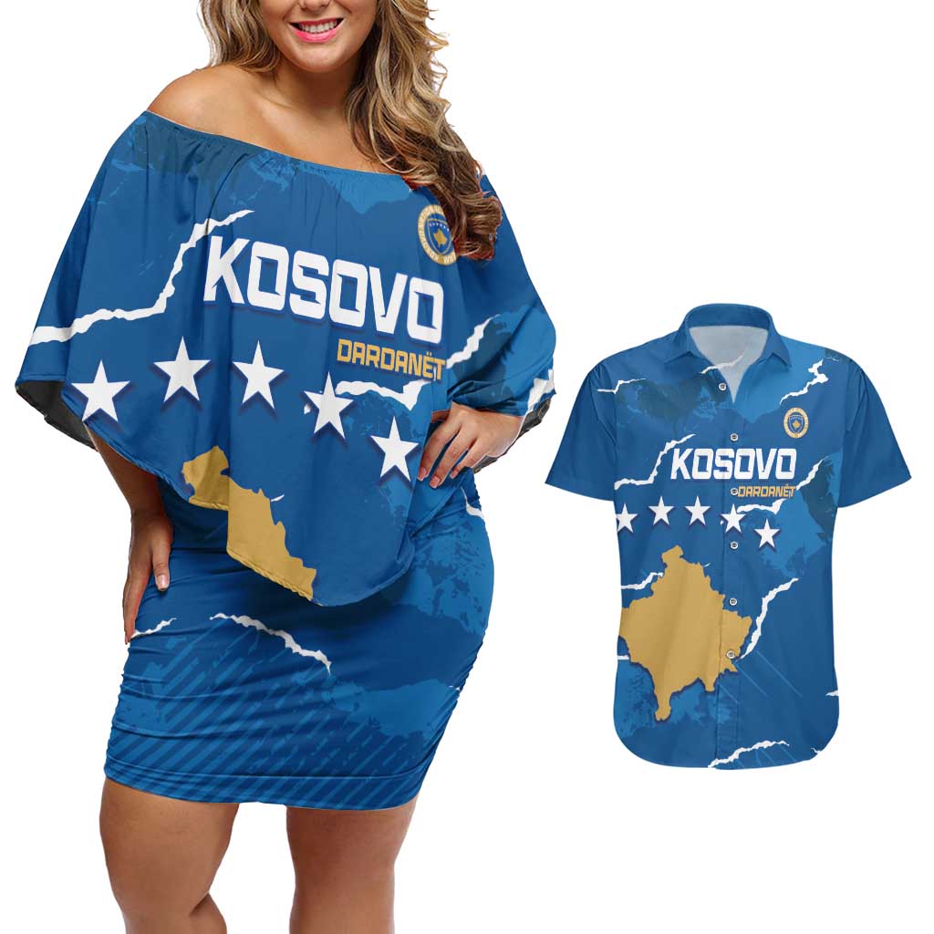 Custom Kosovo Football Couples Matching Off Shoulder Short Dress and Hawaiian Shirt Come On Dardanet