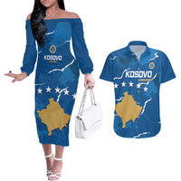 Custom Kosovo Football Couples Matching Off The Shoulder Long Sleeve Dress and Hawaiian Shirt Come On Dardanet
