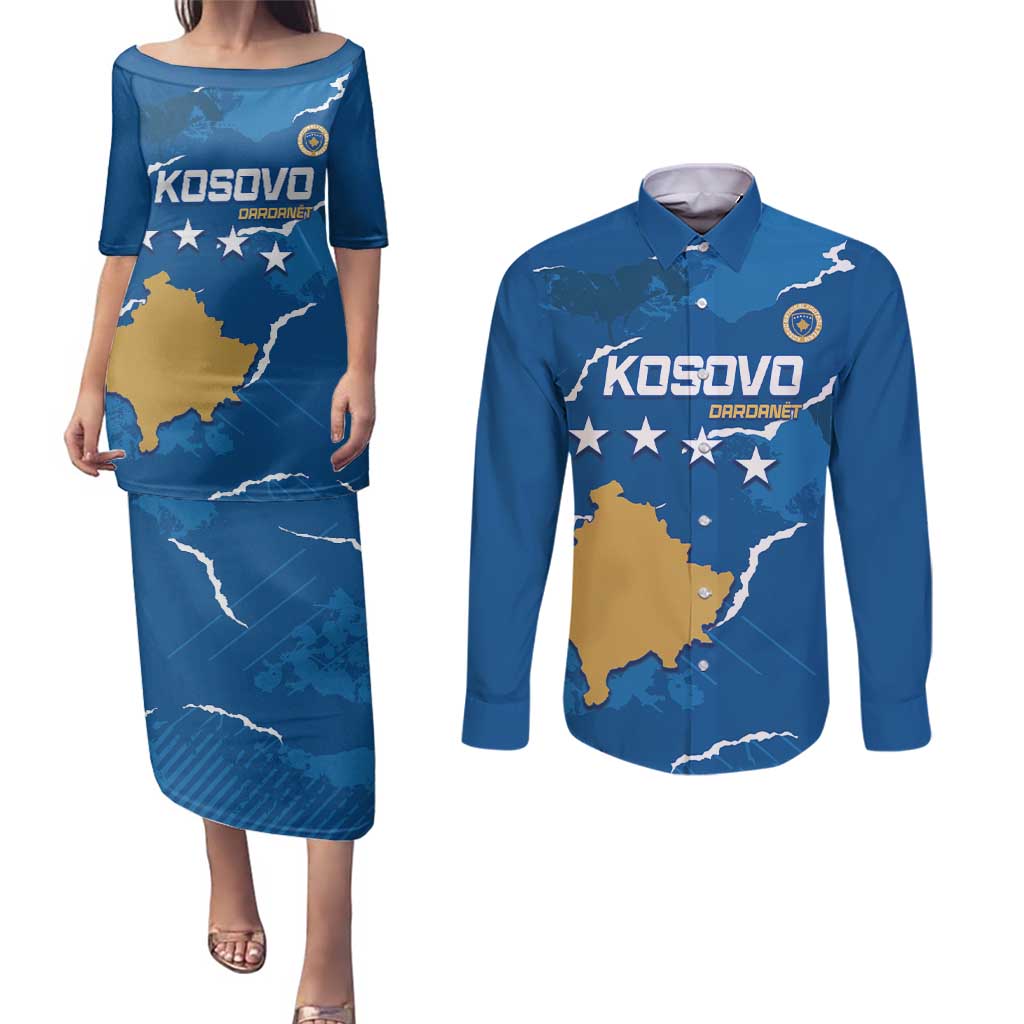 Custom Kosovo Football Couples Matching Puletasi and Long Sleeve Button Shirt Come On Dardanet