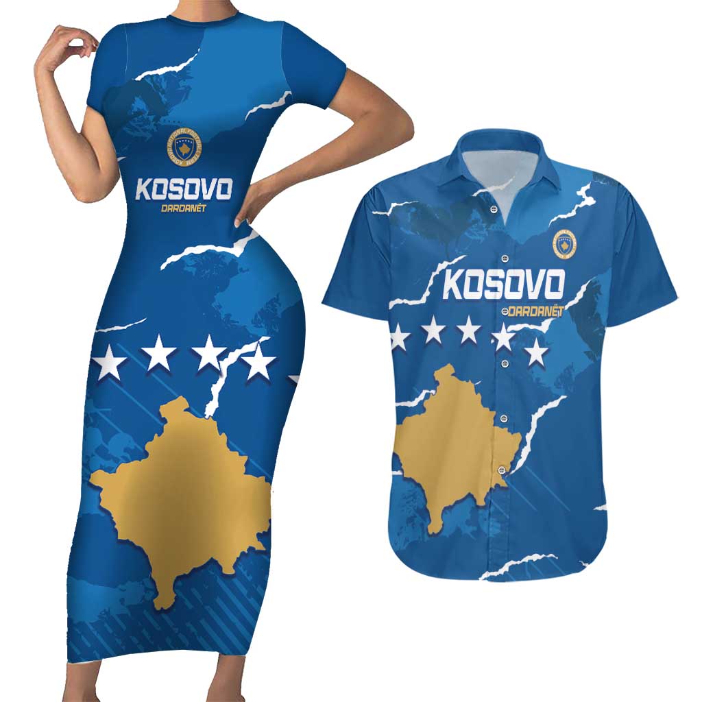 Custom Kosovo Football Couples Matching Short Sleeve Bodycon Dress and Hawaiian Shirt Come On Dardanet