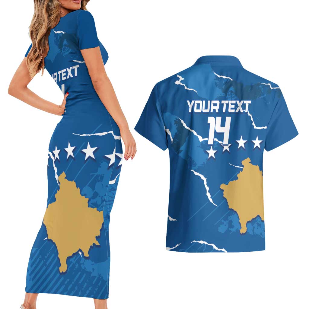 Custom Kosovo Football Couples Matching Short Sleeve Bodycon Dress and Hawaiian Shirt Come On Dardanet