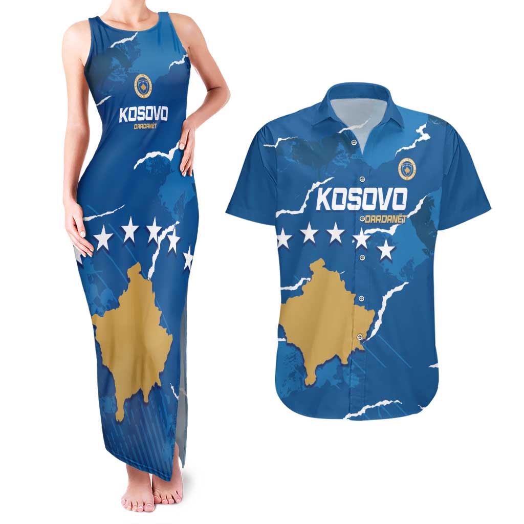 Custom Kosovo Football Couples Matching Tank Maxi Dress and Hawaiian Shirt Come On Dardanet