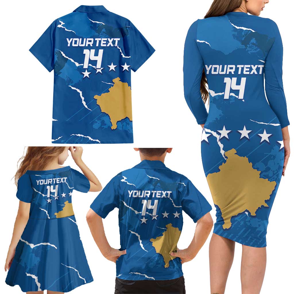 Custom Kosovo Football Family Matching Long Sleeve Bodycon Dress and Hawaiian Shirt Come On Dardanet