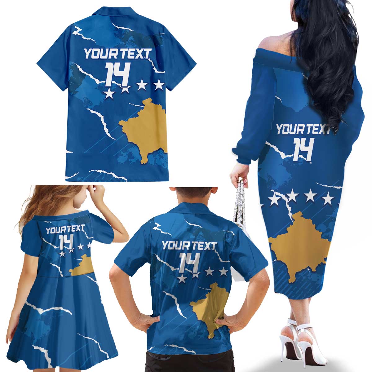 Custom Kosovo Football Family Matching Off The Shoulder Long Sleeve Dress and Hawaiian Shirt Come On Dardanet