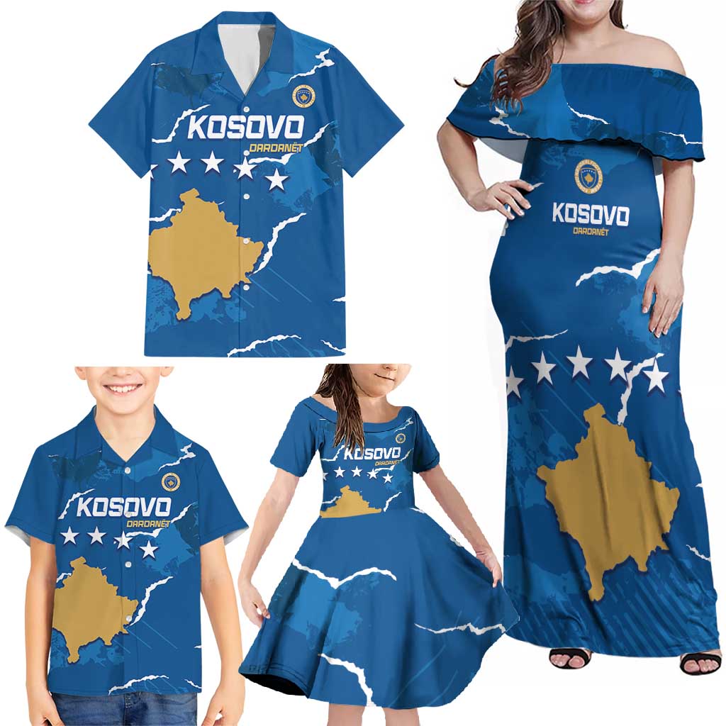 Custom Kosovo Football Family Matching Off Shoulder Maxi Dress and Hawaiian Shirt Come On Dardanet