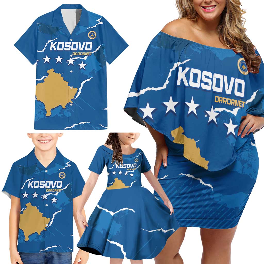 Custom Kosovo Football Family Matching Off Shoulder Short Dress and Hawaiian Shirt Come On Dardanet