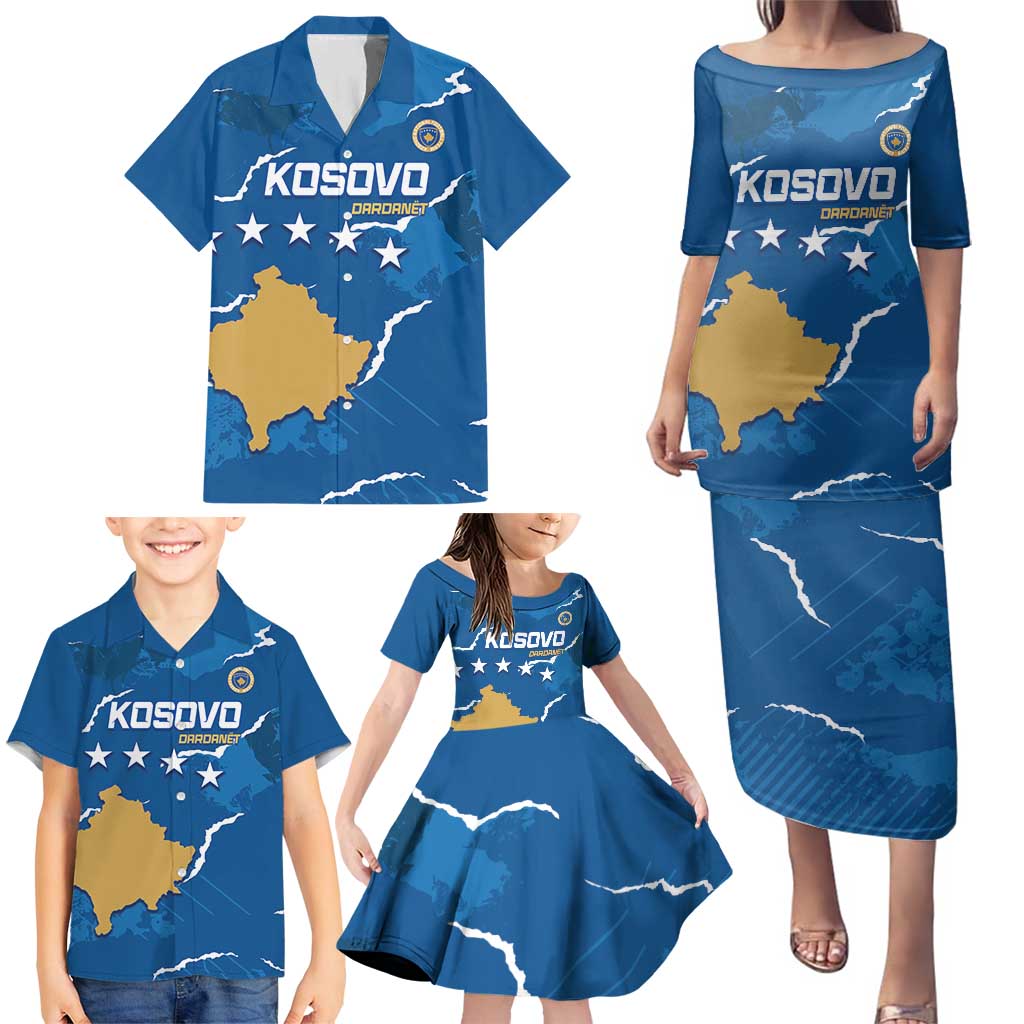 Custom Kosovo Football Family Matching Puletasi and Hawaiian Shirt Come On Dardanet
