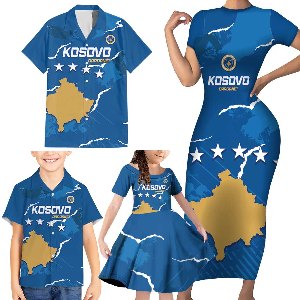 Custom Kosovo Football Family Matching Short Sleeve Bodycon Dress and Hawaiian Shirt Come On Dardanet