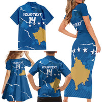 Custom Kosovo Football Family Matching Short Sleeve Bodycon Dress and Hawaiian Shirt Come On Dardanet