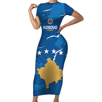 Custom Kosovo Football Family Matching Short Sleeve Bodycon Dress and Hawaiian Shirt Come On Dardanet
