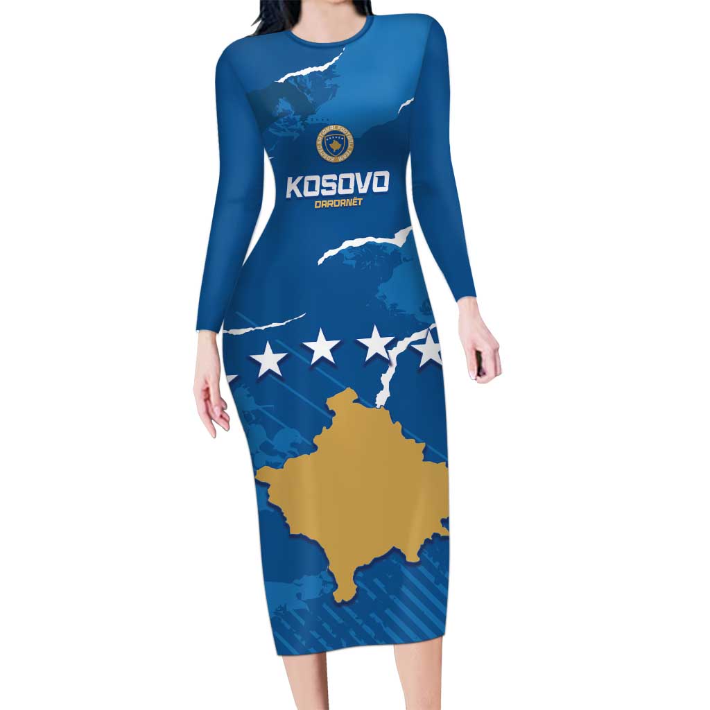 Custom Kosovo Football Long Sleeve Bodycon Dress Come On Dardanet