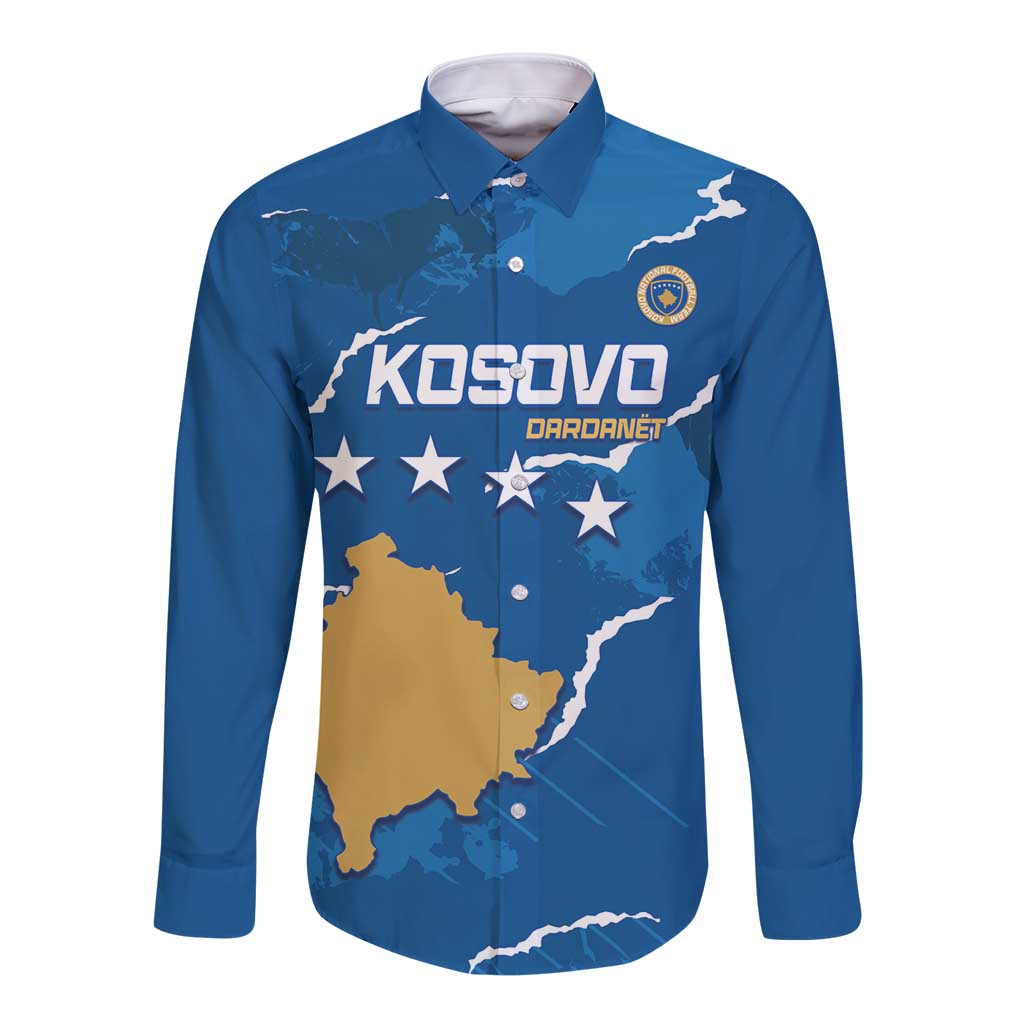 Custom Kosovo Football Long Sleeve Button Shirt Come On Dardanet