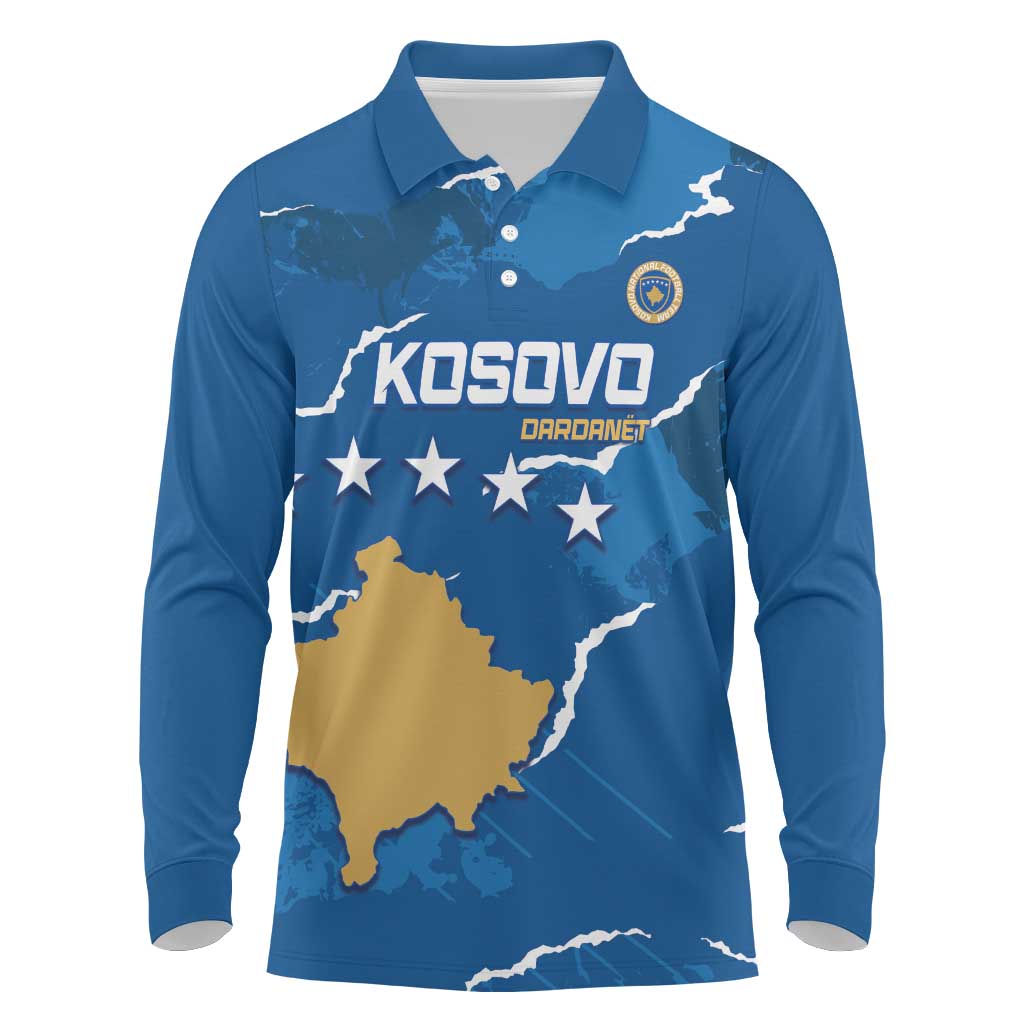 Custom Kosovo Football Long Sleeve Polo Shirt Come On Dardanet
