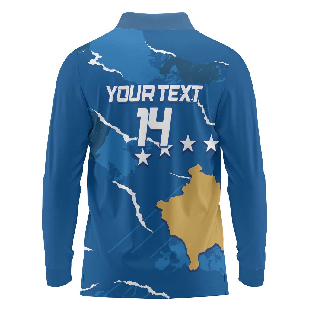 Custom Kosovo Football Long Sleeve Polo Shirt Come On Dardanet