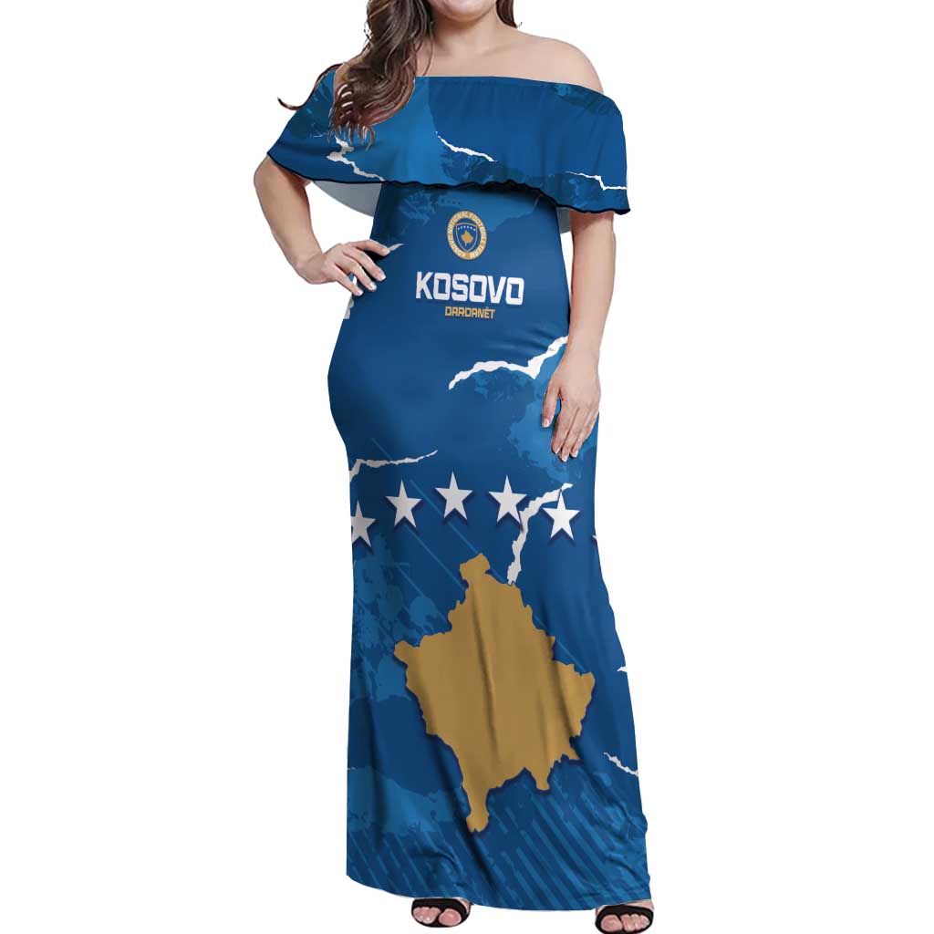Custom Kosovo Football Off Shoulder Maxi Dress Come On Dardanet