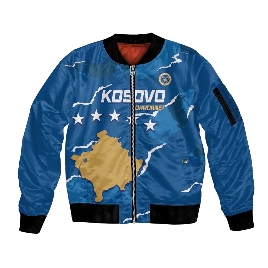 Custom Kosovo Football Sleeve Zip Bomber Jacket Come On Dardanet