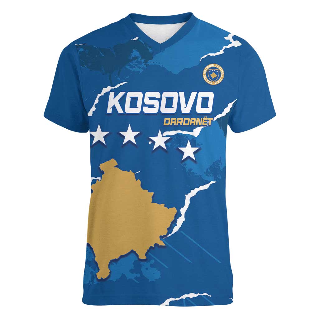 Custom Kosovo Football Women V-Neck T-Shirt Come On Dardanet