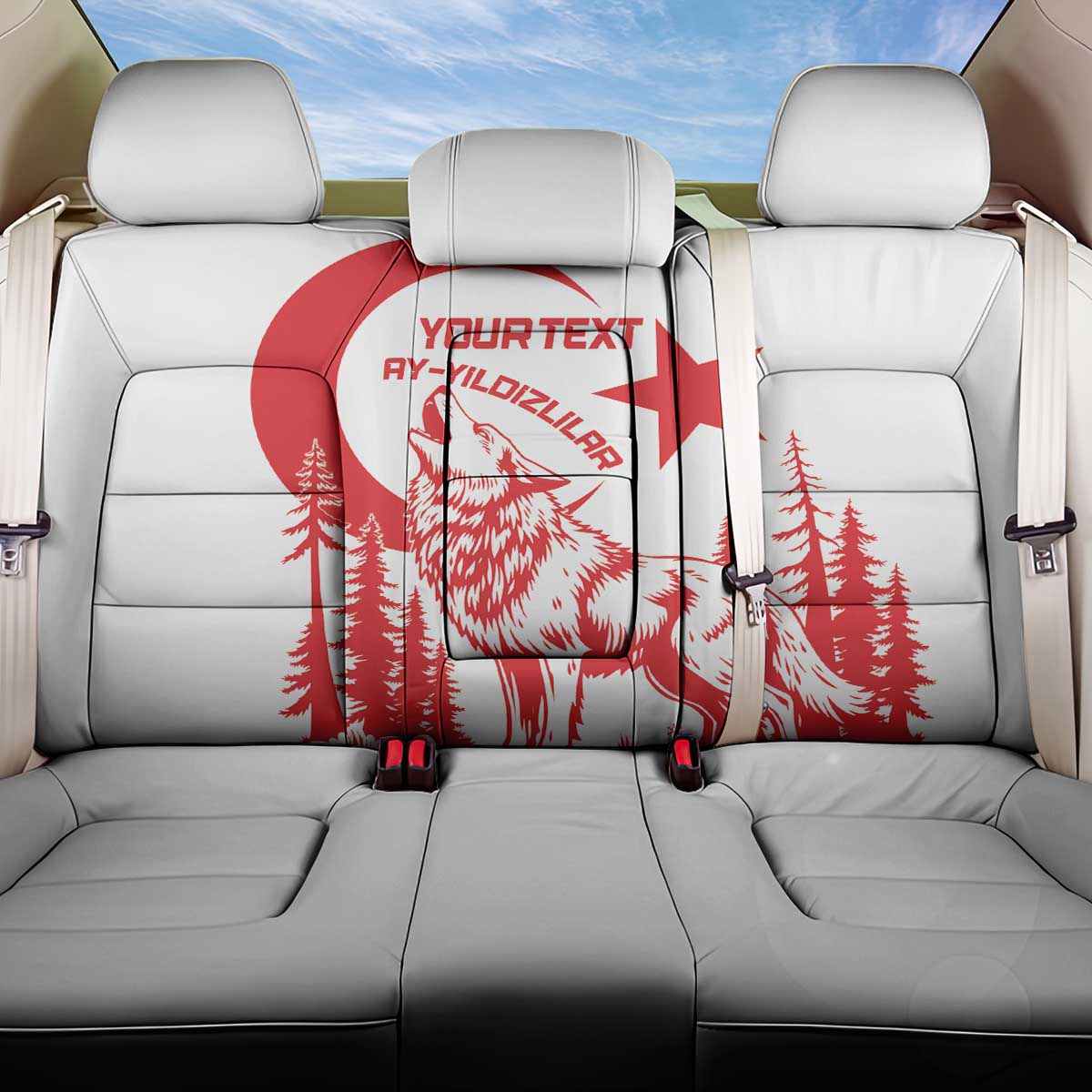 Custom Turkey Football Back Car Seat Cover Turkyie Wolf With Crescent-Stars
