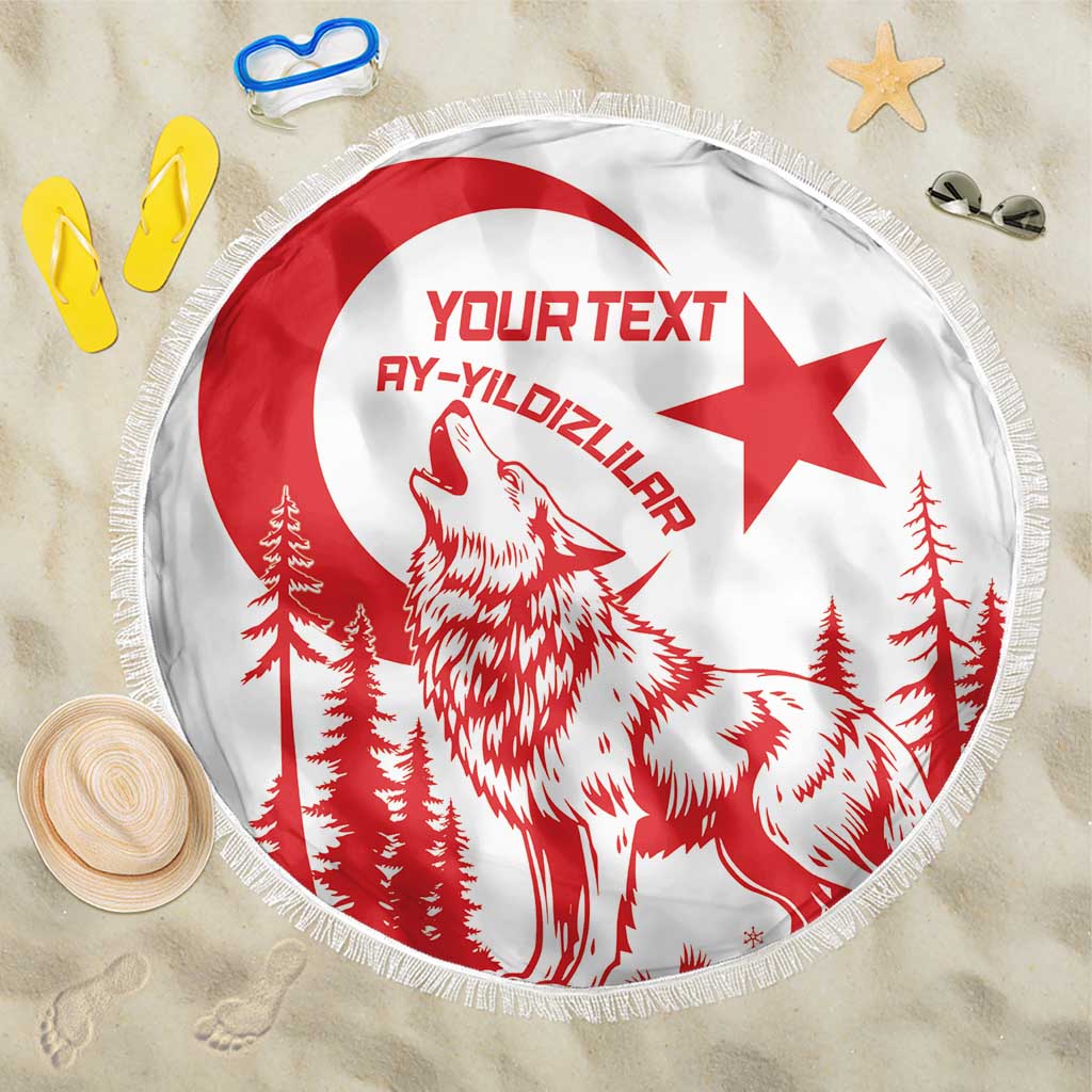 Custom Turkey Football Beach Blanket Turkyie Wolf With Crescent-Stars