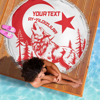 Custom Turkey Football Beach Blanket Turkyie Wolf With Crescent-Stars