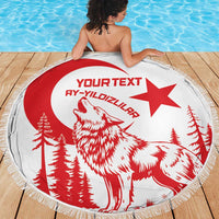 Custom Turkey Football Beach Blanket Turkyie Wolf With Crescent-Stars