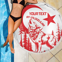 Custom Turkey Football Beach Blanket Turkyie Wolf With Crescent-Stars