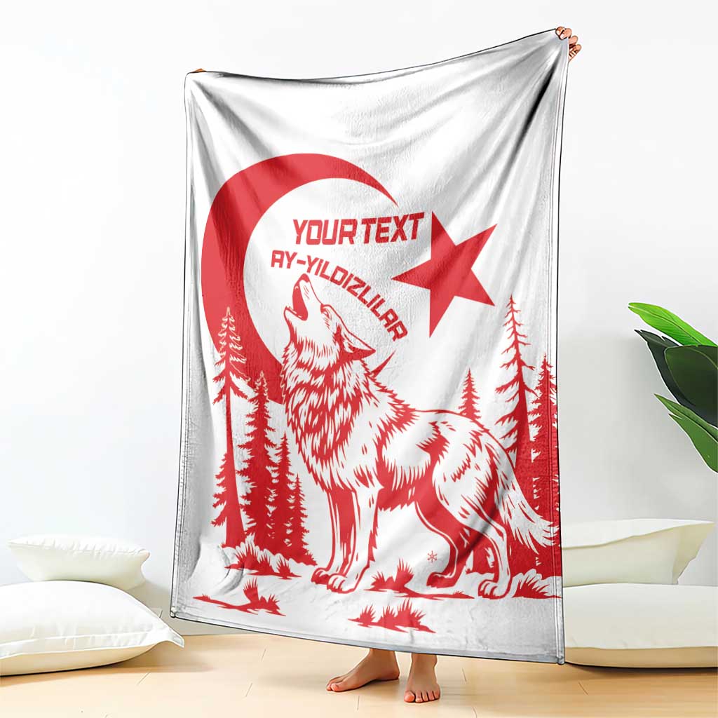 Custom Turkey Football Blanket Turkyie Wolf With Crescent-Stars