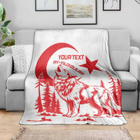 Custom Turkey Football Blanket Turkyie Wolf With Crescent-Stars