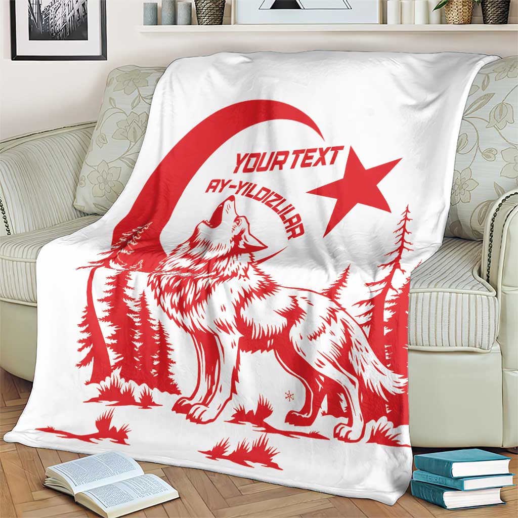 Custom Turkey Football Blanket Turkyie Wolf With Crescent-Stars